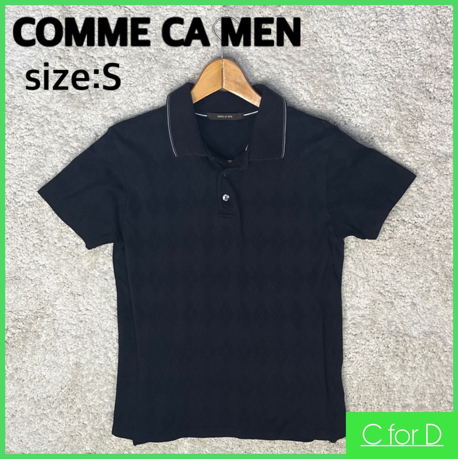 ★COMME CA MEN★Sサイズ相当 半袖 Tシャツ コムサメン メンズ 黒 ブラック アーガイル チェック トップス ポロシャツ ヴィンテージ