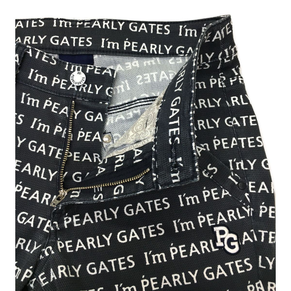 中古 レディース パーリーゲイツ PEARLY GATES パンツ 0(S) 紺 ネイビー 総ロゴ柄 春秋 - 激安 買取 価格