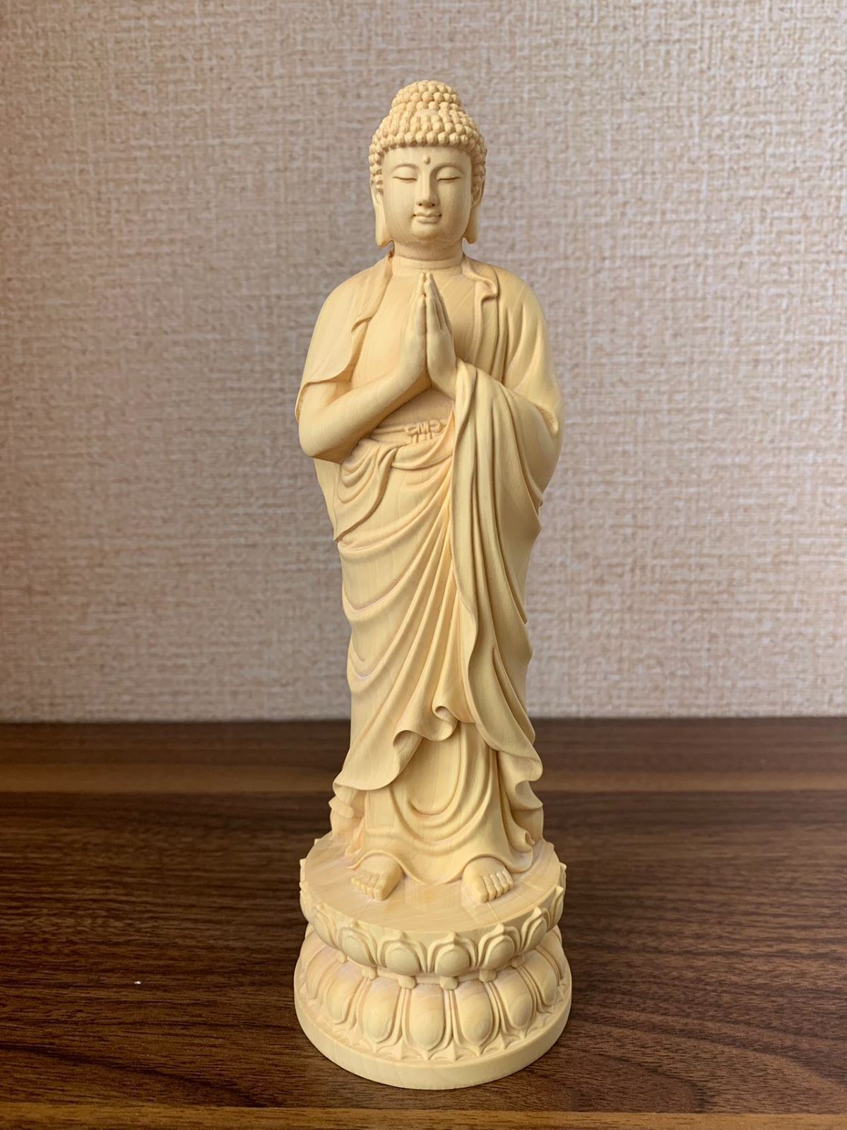 釈迦如来坐像 3寸 #489#333#203 唐草光背 円台座◇白檀 木彫 仏像 釈迦