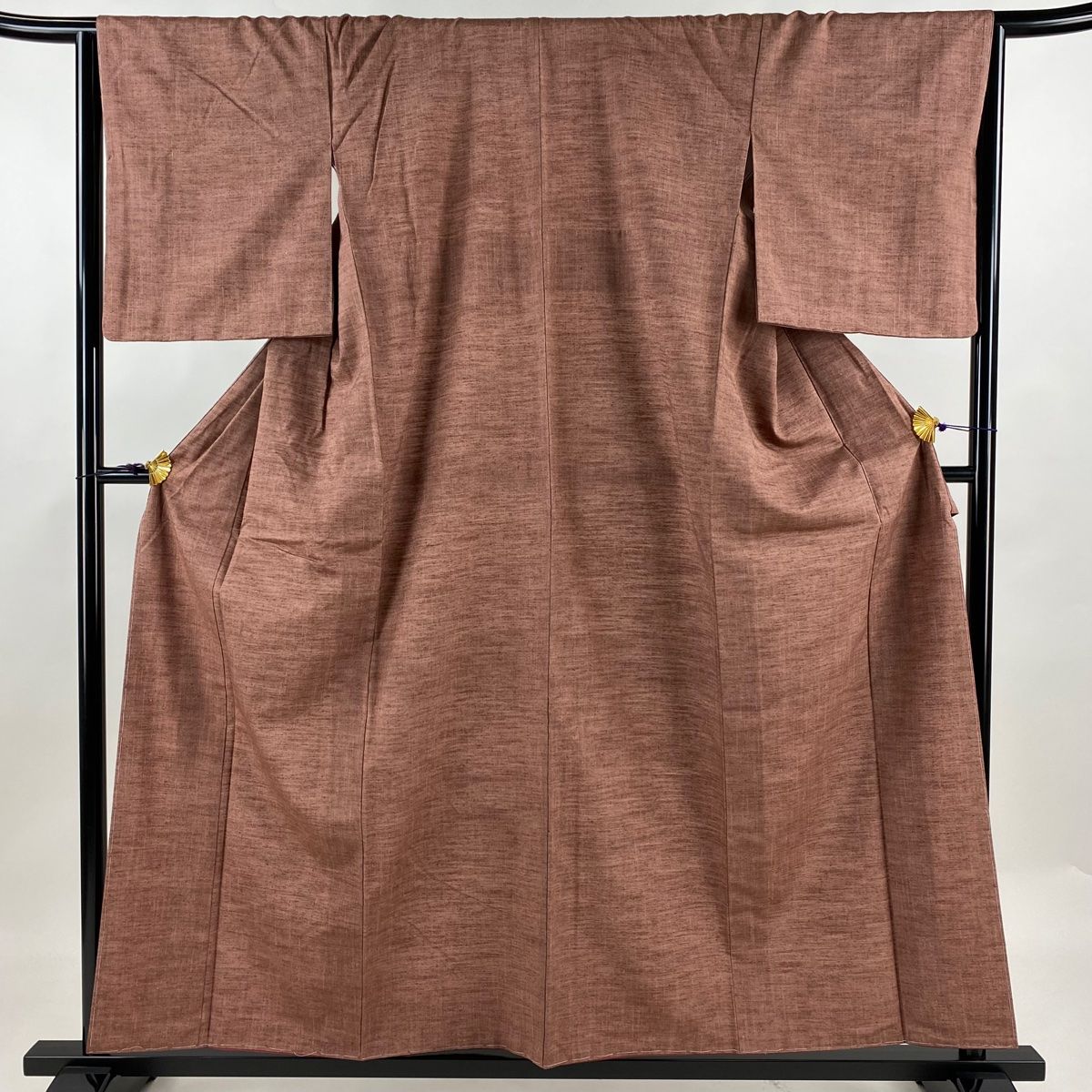 紬 身丈158cm 裄丈66cm M 袷 古代結城紬地 証紙 小豆色 正絹 秀品