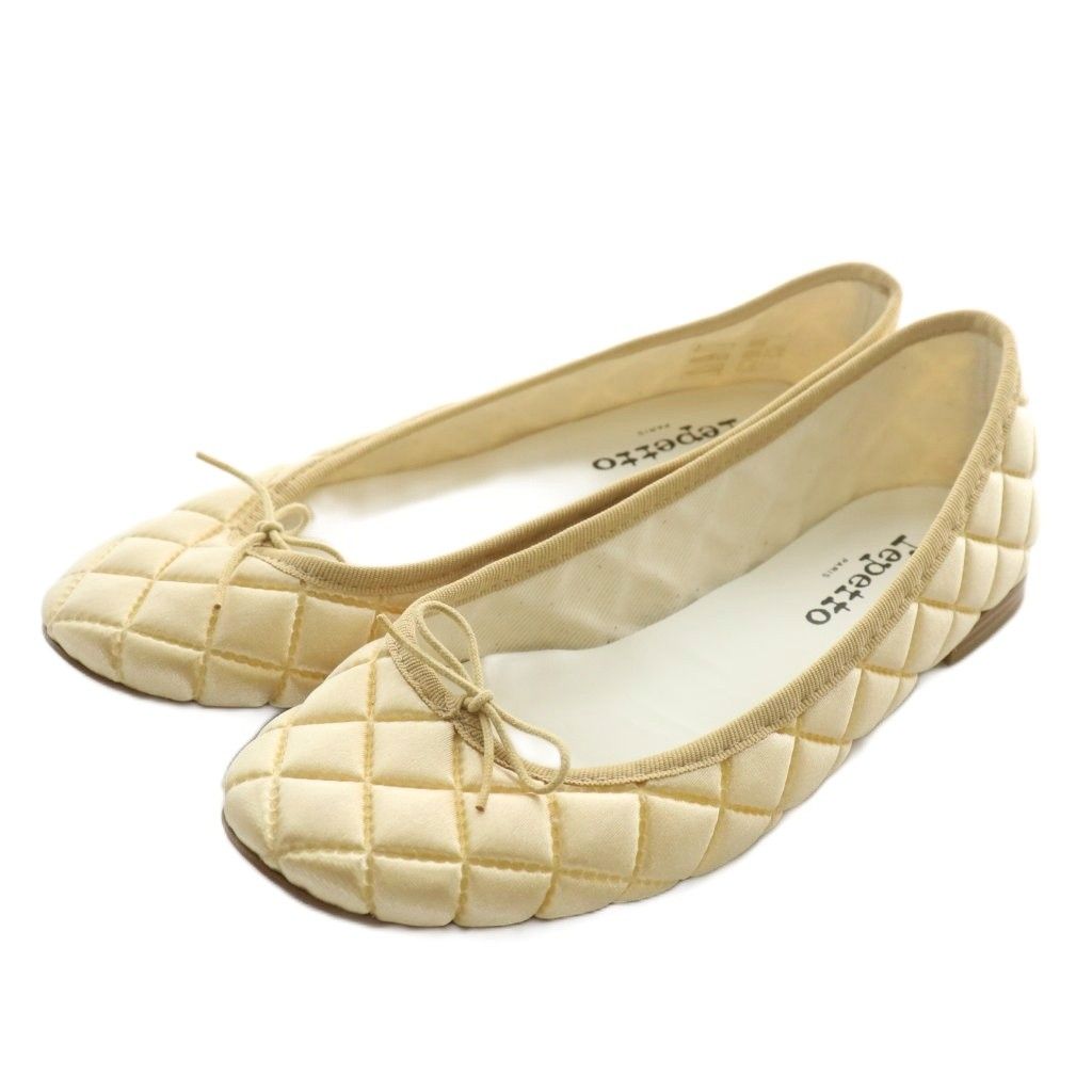 レペット Repetto バレエシューズ フラットシューズ レザー キルティング ラウンドトゥ リボン 37 23cm アイボリー XZ GY19