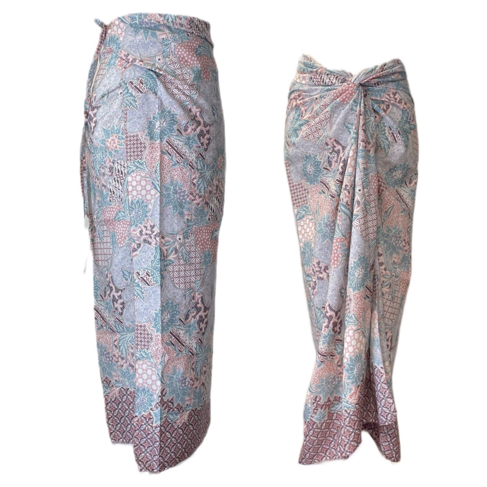 バリ島 バティック巻きスカートロング(着丈76-80) ライトブルー