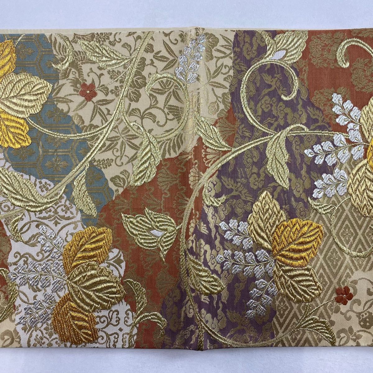 中古美品 袋帯 唐草花模様 金×緑系■N70805-6 中古美品 袋帯 唐草花模様 金×緑系□N70805-6 中古美