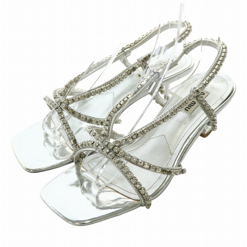 ミュウミュウ miumiu サンダル レザー スクエアトゥ ヒール