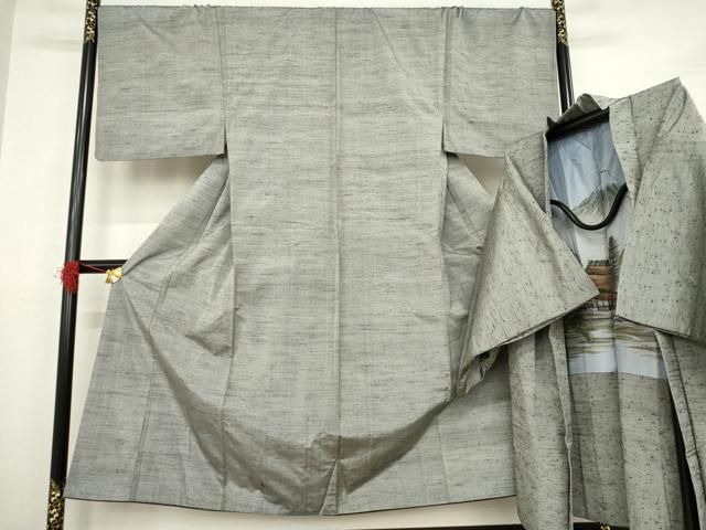 平和屋着物●男性 紬 アンサンブル 霞文 正絹 AABA7993ck