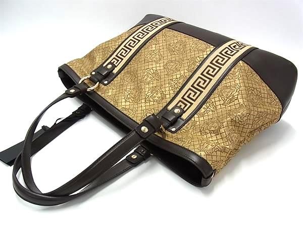 ■新品■未使用■ VERSACE ヴェルサーチ メデューサ キャンバス×レザー ハンドバッグ トート ショルダー 肩掛け ベージュ系 BK7034 VERSACE - □新品□未使用□ VERSACE ヴェルサーチ メデューサ