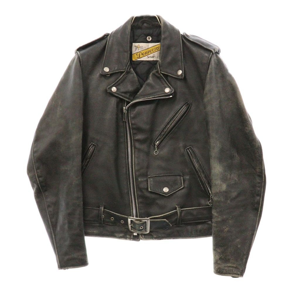SCHOTT (ショット) 80S VINTAGE PERFECTO ヴィンテージ パーフェクト 袖IDEALジップ キルティング 中綿ライニング レザー ライダースジャケット ブラック