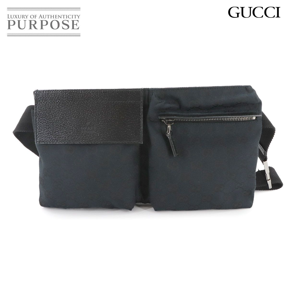 グッチ GUCCI GGキャンバス ウエスト ポーチ ボディ バッグ レザー ブラック 28566 シルバー 金具 Bum Belt Bag 90294497