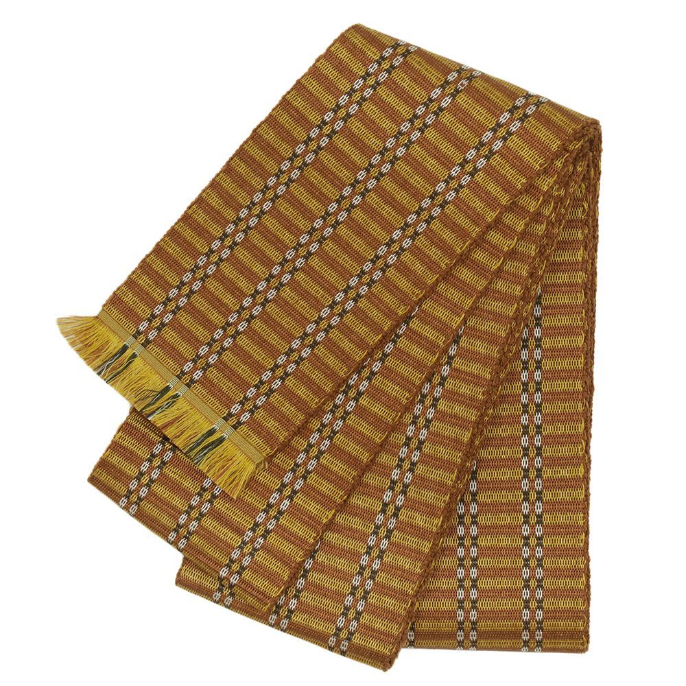 角帯 男帯 本場黄八丈 正絹 黄色 茶 縞 格子 仕立て上がり メンズ カジュアル No i 6 2310