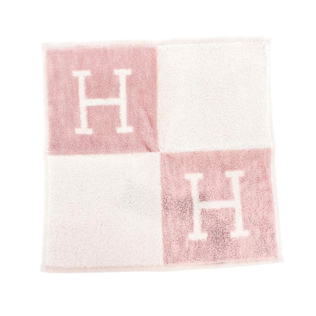 HERMES Hロゴ タオルハンカチ ピンク/ホワイト HERMES♡Hロゴ♡タオルハンカチ♡ピンク♡新品未使用