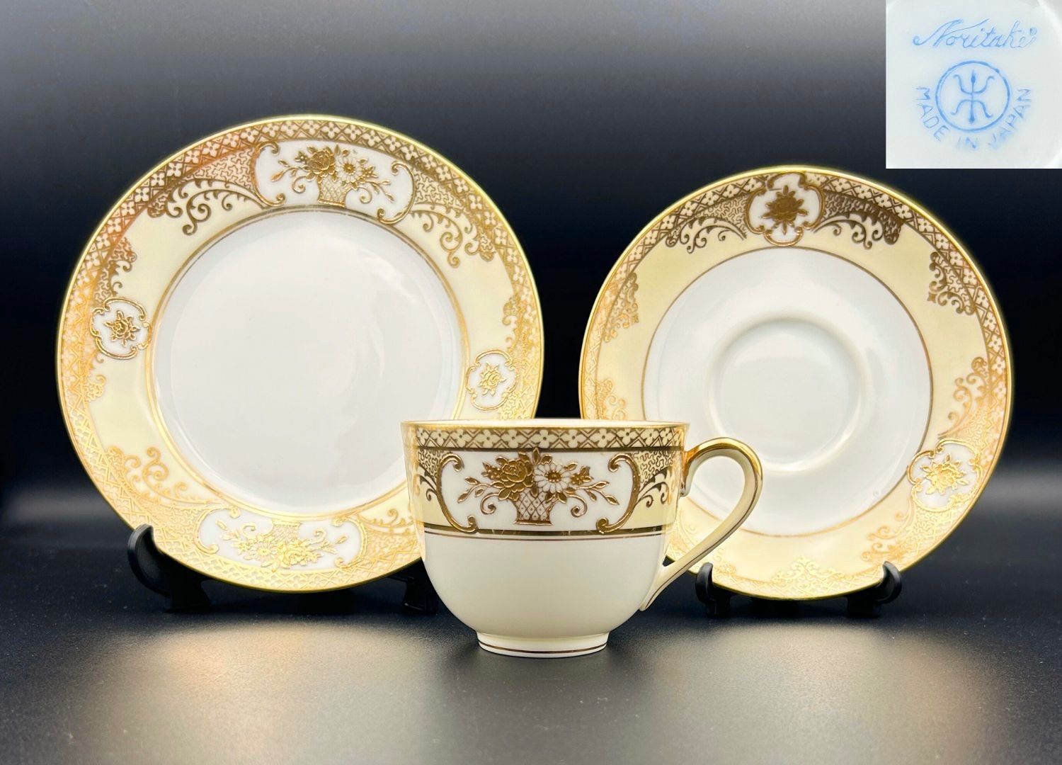 里帰り オールドノリタケ 金彩花籠ブーケ模様 カップ&ソーサー