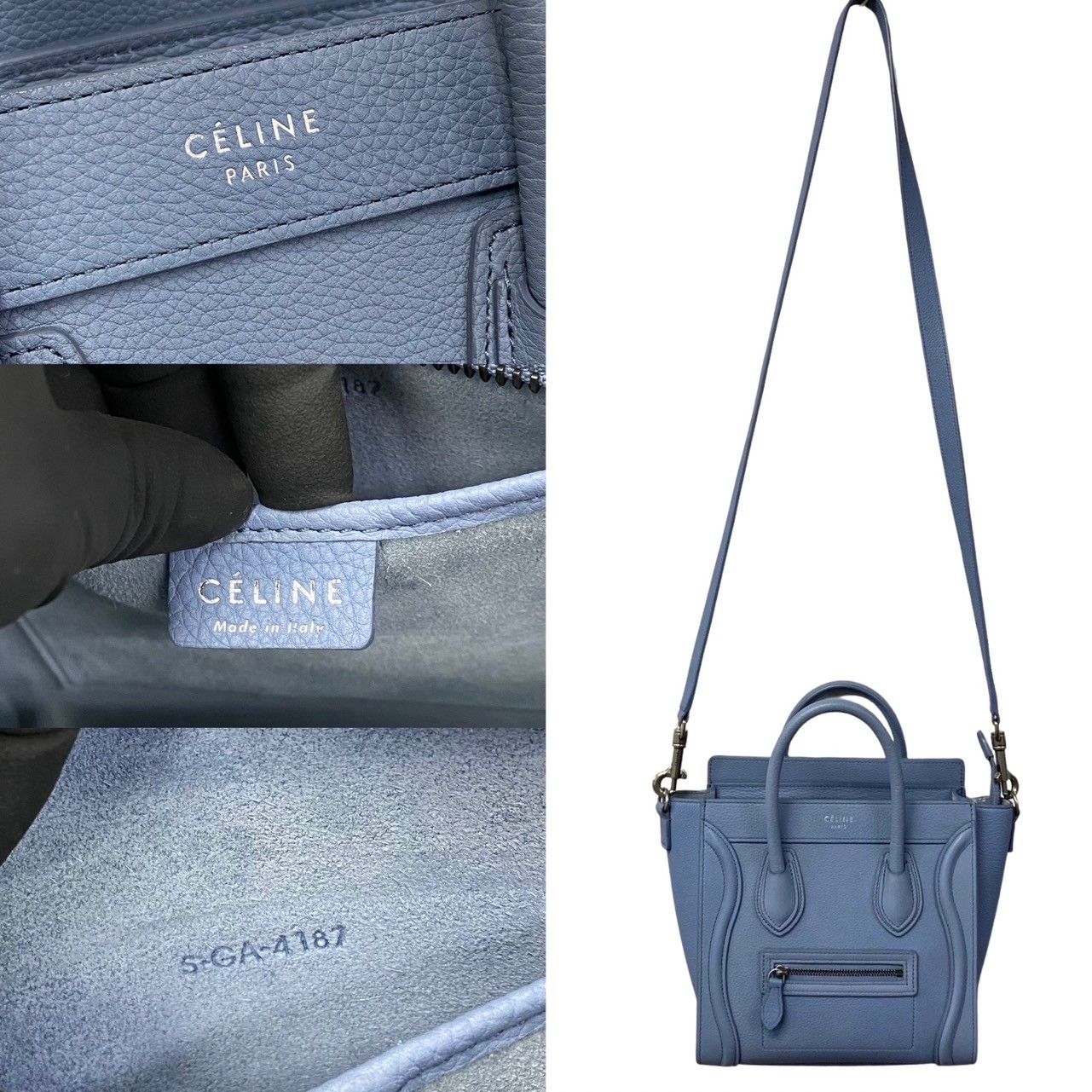 【美品】セリーヌ ラゲージ ナノ 2way ショルダー レザー 水色系 セリーヌ ラゲージ ナノショッパー レザー 2WAYハンドバッグ