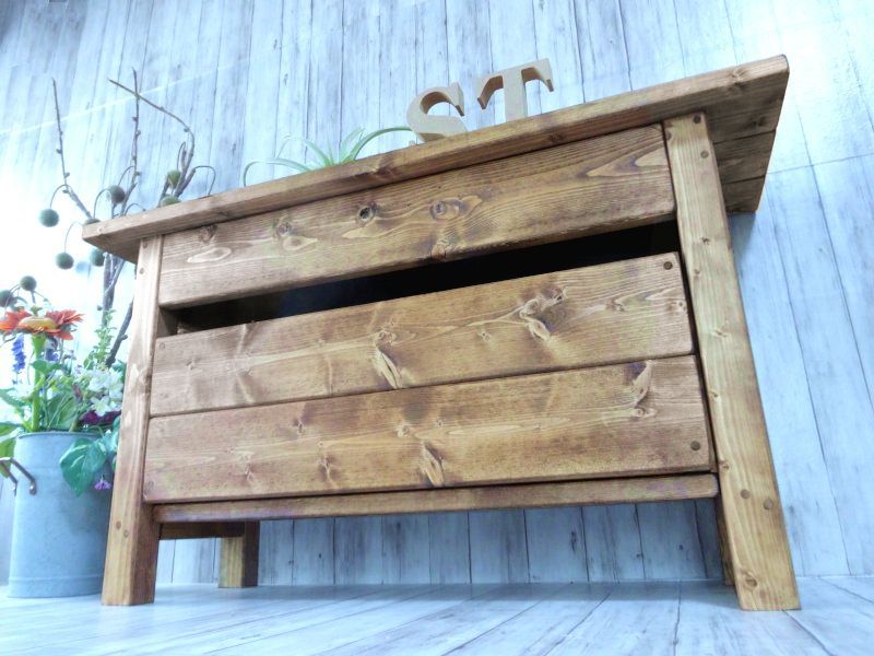 ハンドメイド ショートベンチ 収納ボックス チーク色 NEXPOTALLINN_EU