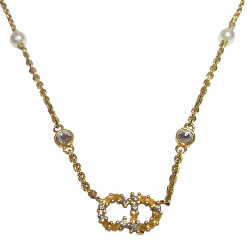 Dior CDロゴ ネックレス パール クリスタル ゴールド ディオールDIOR Christian Dior クリスチャンディオール CDロゴ クリスタル パール