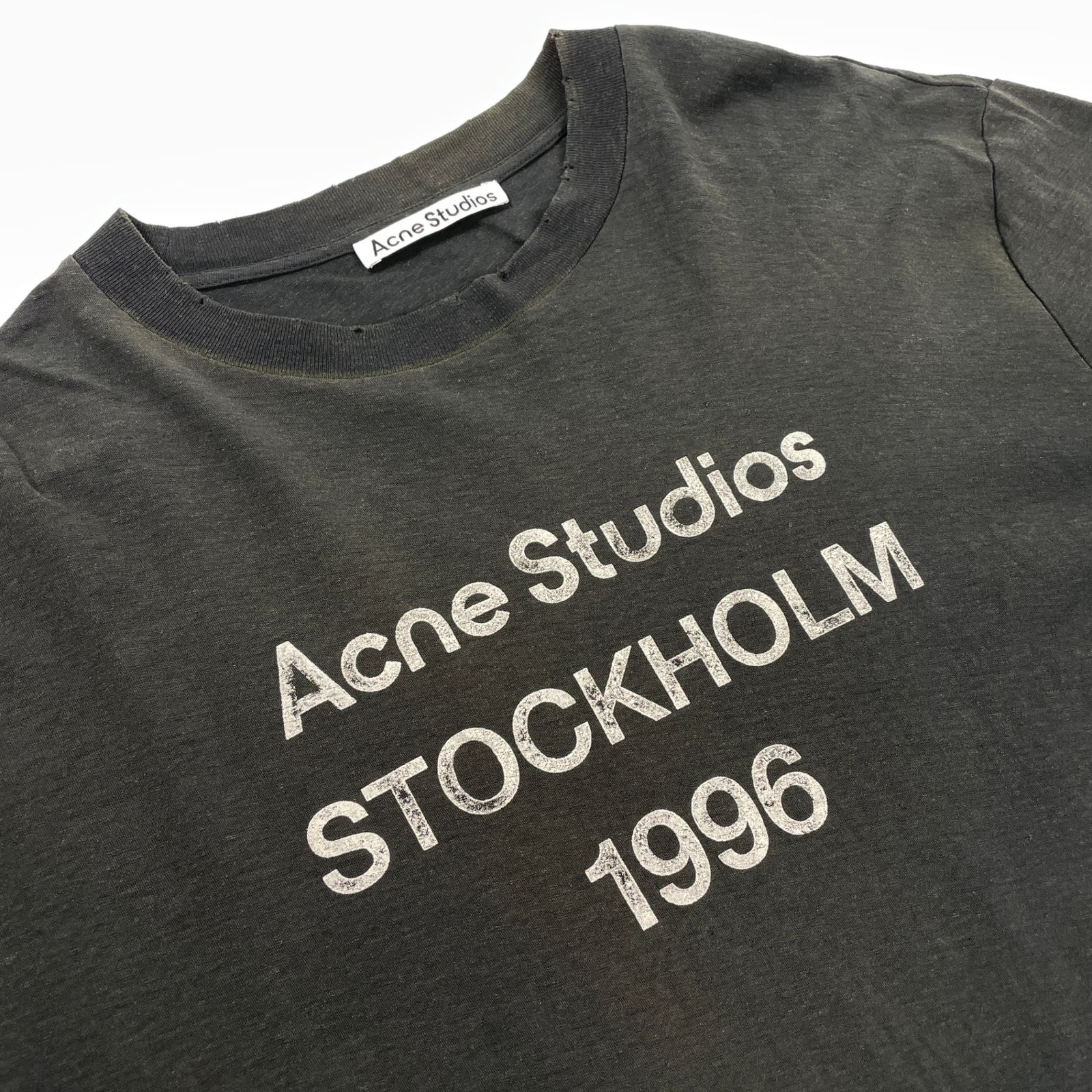 アクネストゥディオズ　プリントロゴ ダメージ加工Tシャツ 長袖カットソー Acne Studios アクネ ストゥディオズ プリントロゴ ダメージ加工
