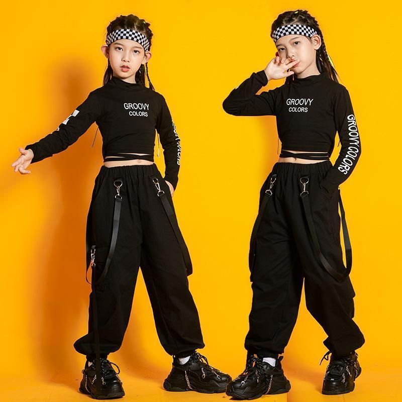 パンツ キッズ ダンス 衣装 ダンス衣装 子供 ヒップホップ HIPHOP 女の子 へそ出し パンツ 黒 スカート ステージ衣装 練習着 応援団 体操服