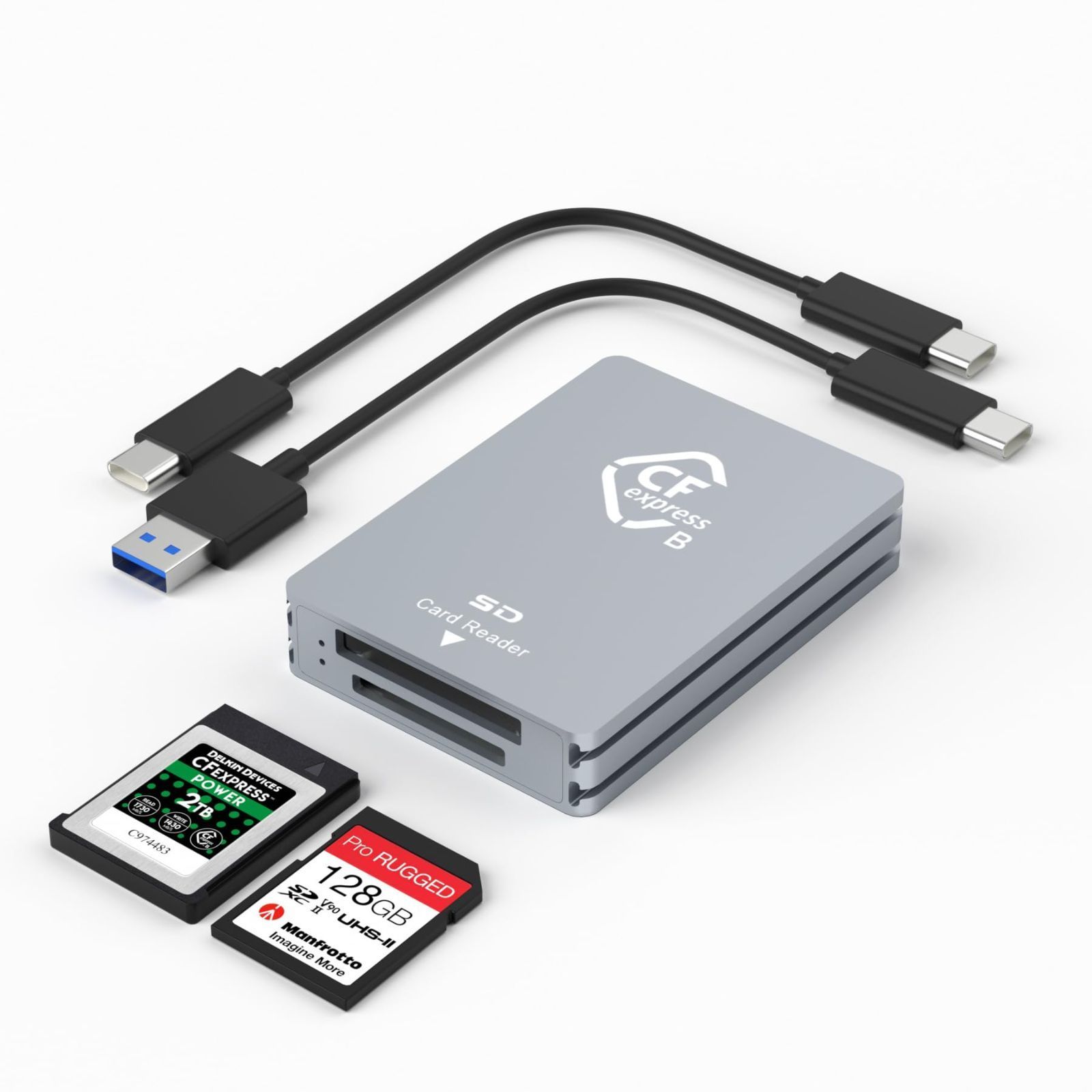 C|USB USB Aケーブル付きアルミニウムCFexpressカードリーダー - C 10Gpbs CFexpressタイプBカード|SDメモリーカード対応 USB 2 Gen 3.2 C USB CFexpressタイプB|SDデュアルス