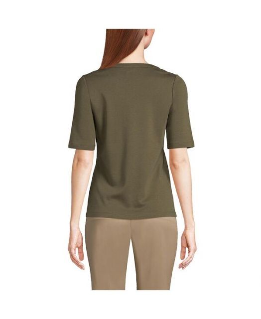 売れ筋商品|||ランズエンド カットソー トップス レディース Plus Size Cotton Polyester Modern Half Sleeve Splitneck Teal shadow Lands' End Women's Cotton Polyester Modern Half Sleeve