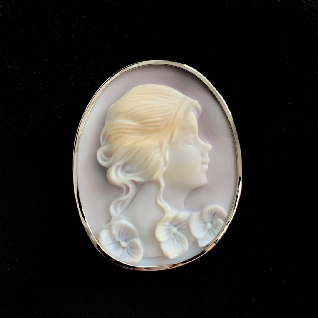 カメオ　ブローチ　サイン F.W.Klein作 k18/pt900枠 ストーンカメオ ブローチ兼ペンダント 23.4g