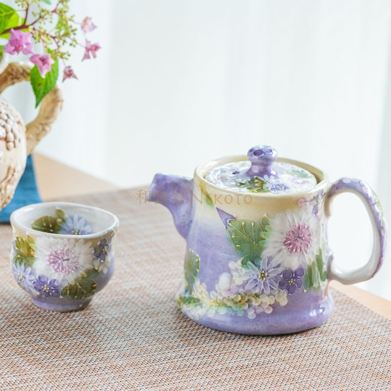 陶器製急須 花模様 グラデーション 花柄 陶器製 急須 急須 陶器 ポット