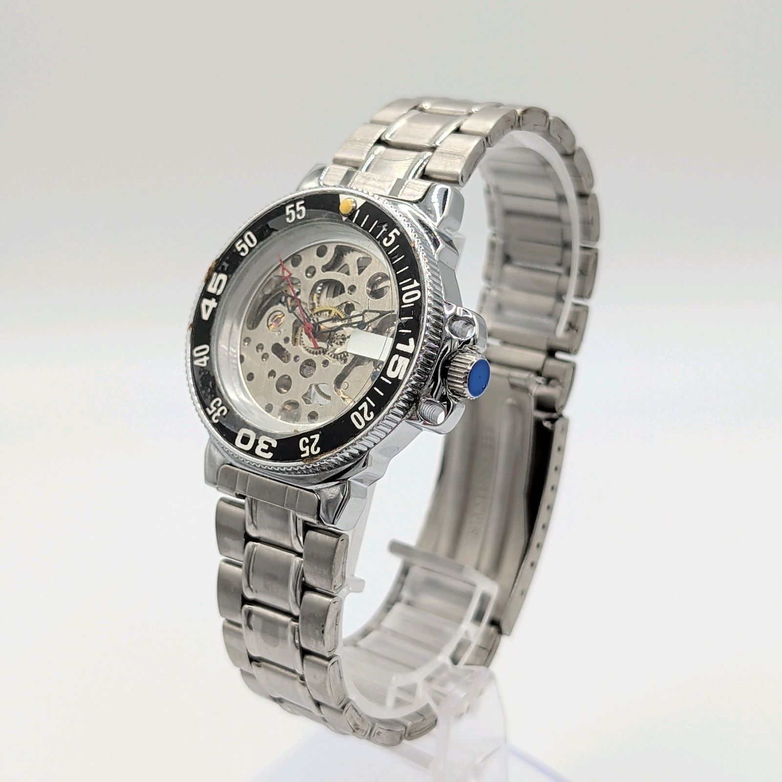 NH70 MOD カスタム 自動巻 腕時計 スケルトン シルバー 赤 銀 黒