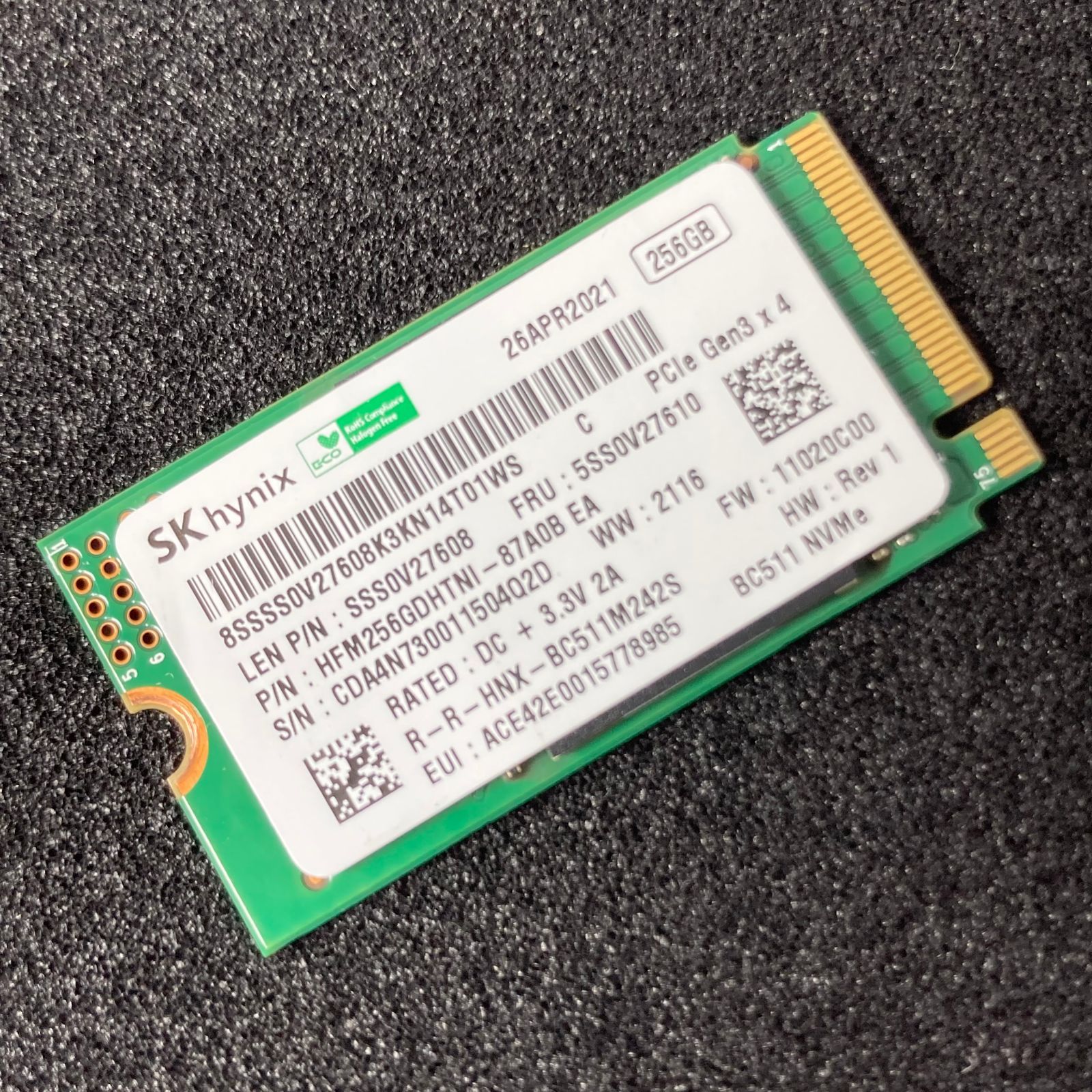 SKHynix | M.2 NVMe SSD 2242 | PCIe3.0×4 | 256G | 95% / y21 | HFM256GDHTNI | sk【632】