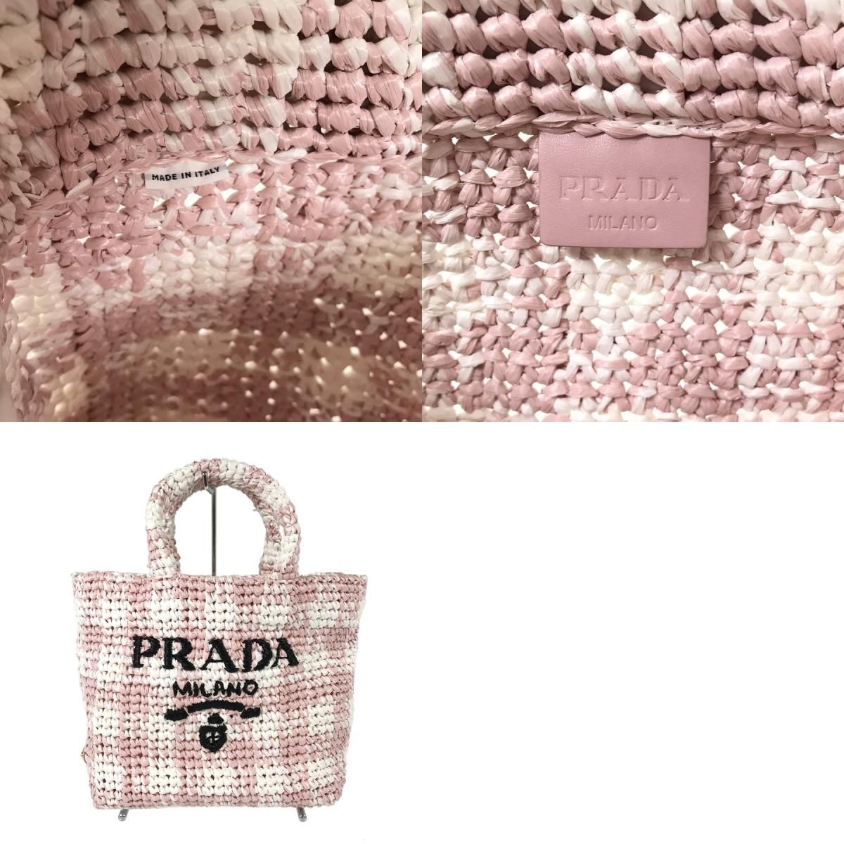 プラダ PRADA 1BG422 ラフィア トートバッグ fto【中古】