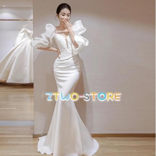 ウェディングドレス マーメイド ウェディングドレス 袖あり ノースリーブ キャミソール ウェディングドレス 大きいサイズ 3L 4L 小さいサイ