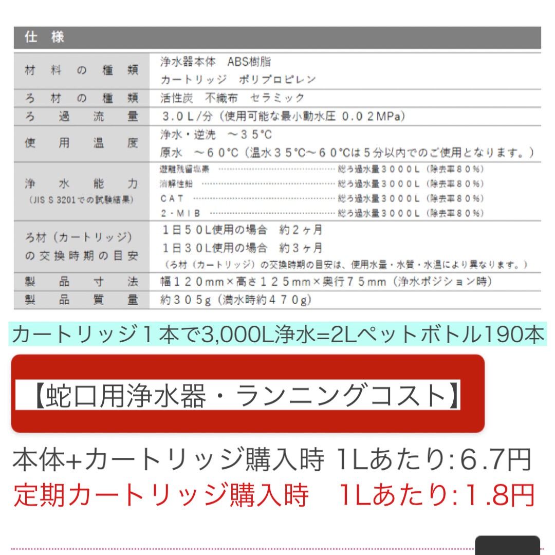 蛇口用浄水器 ガイアの水135