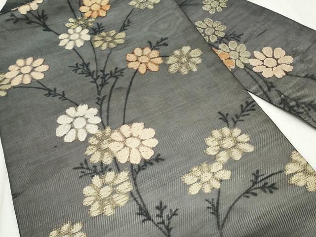 ★専用★美品 名古屋帯 夏帯 夏 絽 黒 植物文 金糸 長さ3ｍ54㎝ お洒落 ☆専用☆美品 名古屋帯 夏帯 夏 絽 黒 植物文 金糸 長