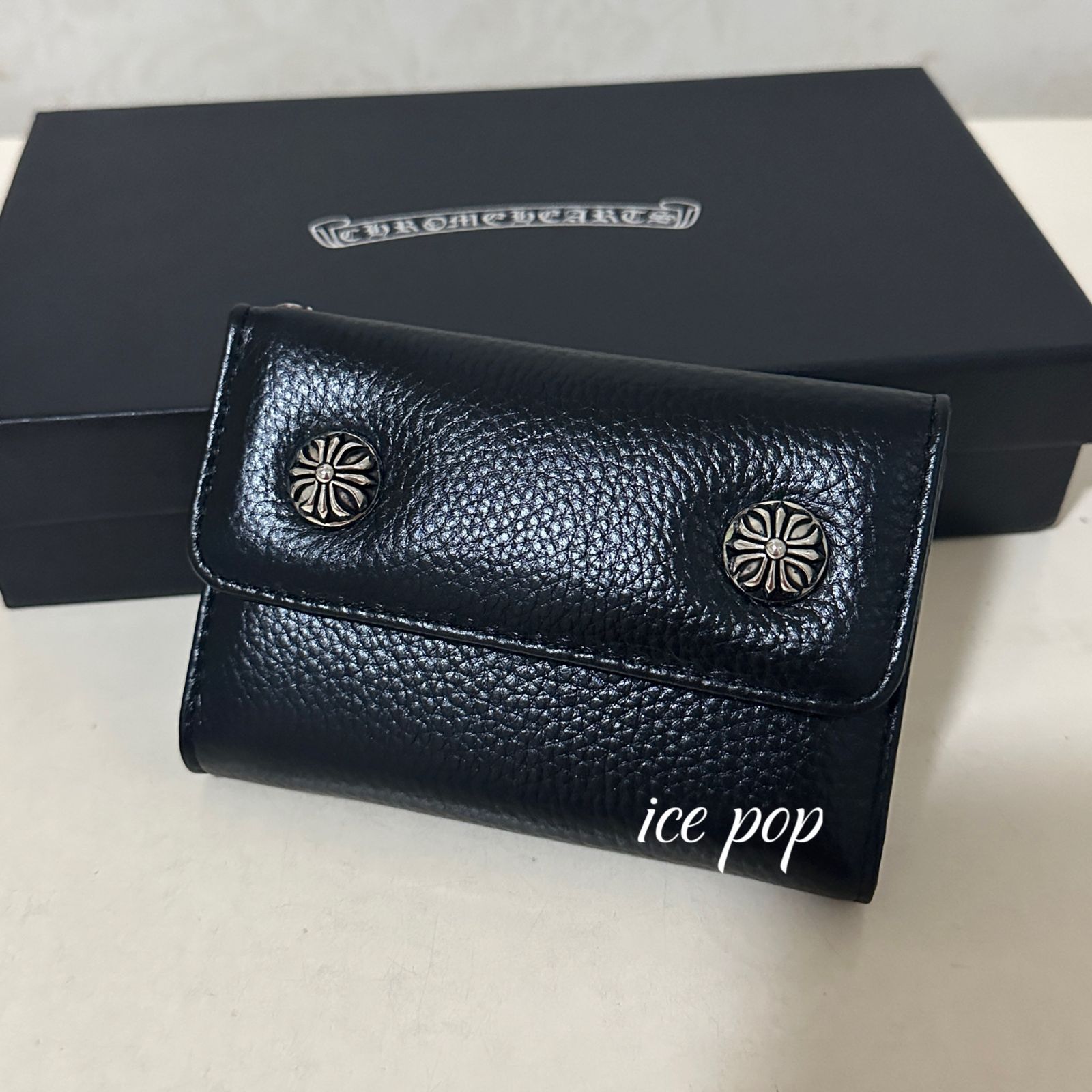 美品 Chrome Hearts クロムハーツ ウォレットミニウェーブ 牛革 財布 