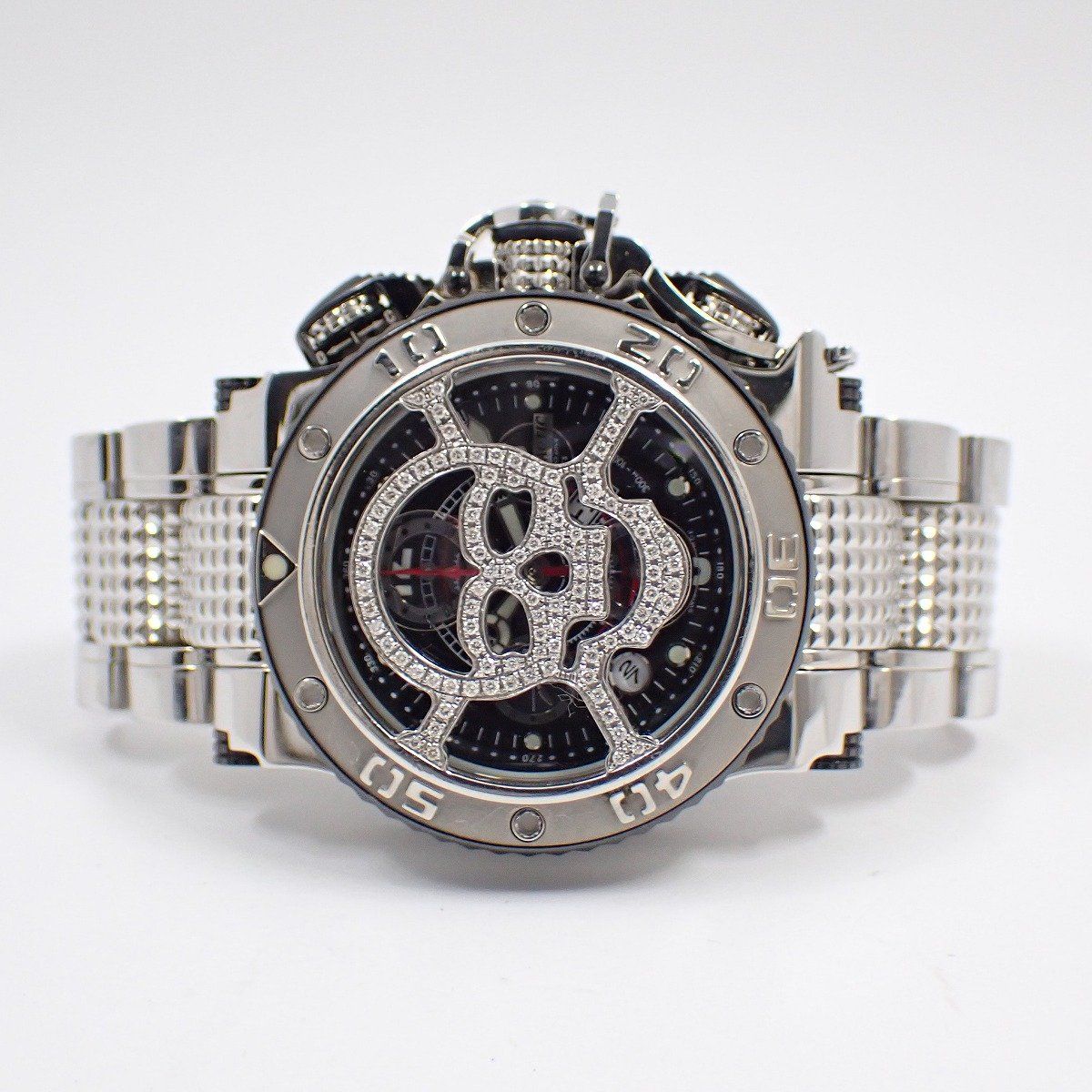 品 アクアノウティック キングサブクロノダイブ 自動巻き メンズ 腕時計 スカル型ダイヤ入りグリッドベゼル