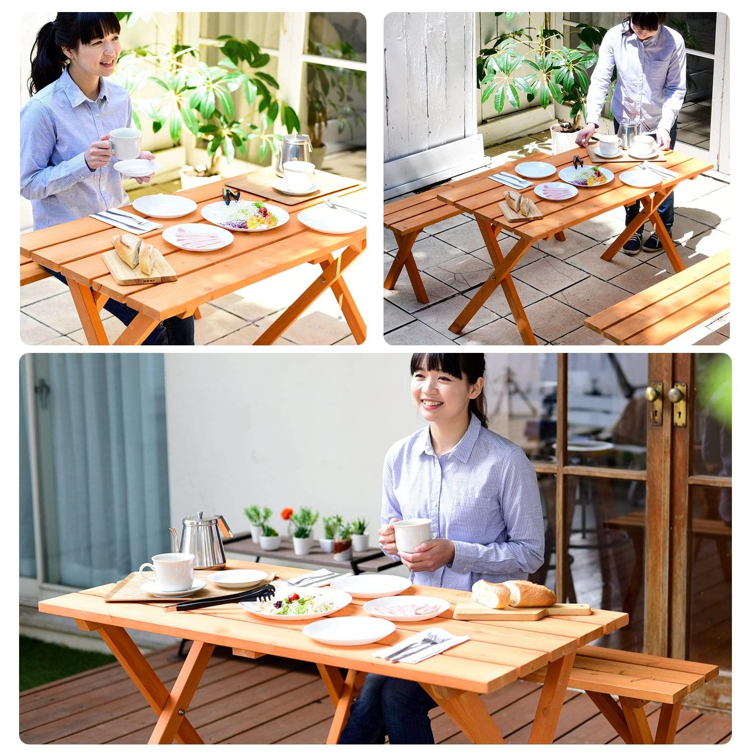 3点セット ガーデンテーブル-ベンチ
