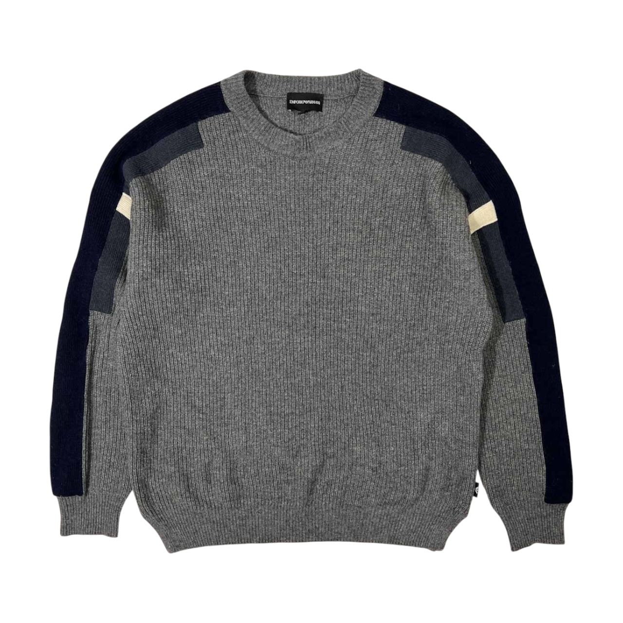 カシミヤ混 エンポリオ アルマーニ EMPORIO ARMANI 袖ライン入り ニット セーター S/180/92A /チャコールグレー/メンズ