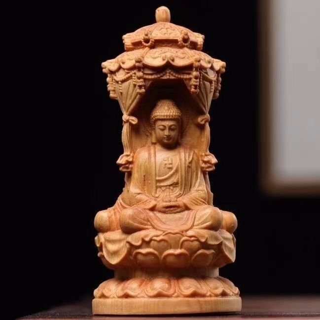 木彫仏像 三面 婆娑三聖座像 阿弥陀仏三尊（観世音菩薩 阿弥陀仏