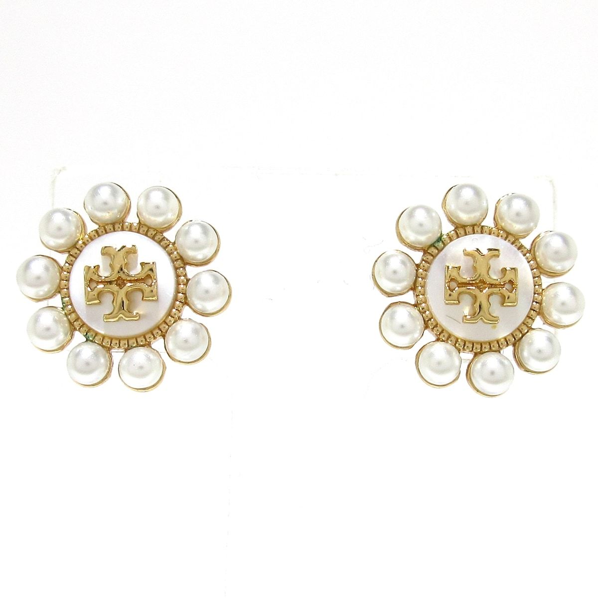 TORY BURCH トリーバーチ ピアス - ゴールド×アイボリー ロゴ パール