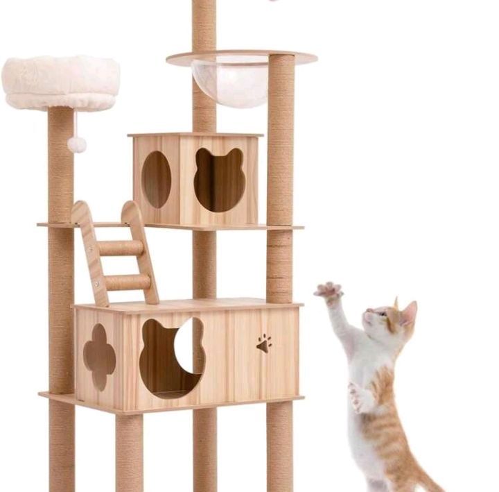 キャットタワー 猫タワー 大型猫用 ねこハウス 木製 多頭飼い 据え置き 高い安定性 丸角設計 デザイン 省スペース 180cmタワー
