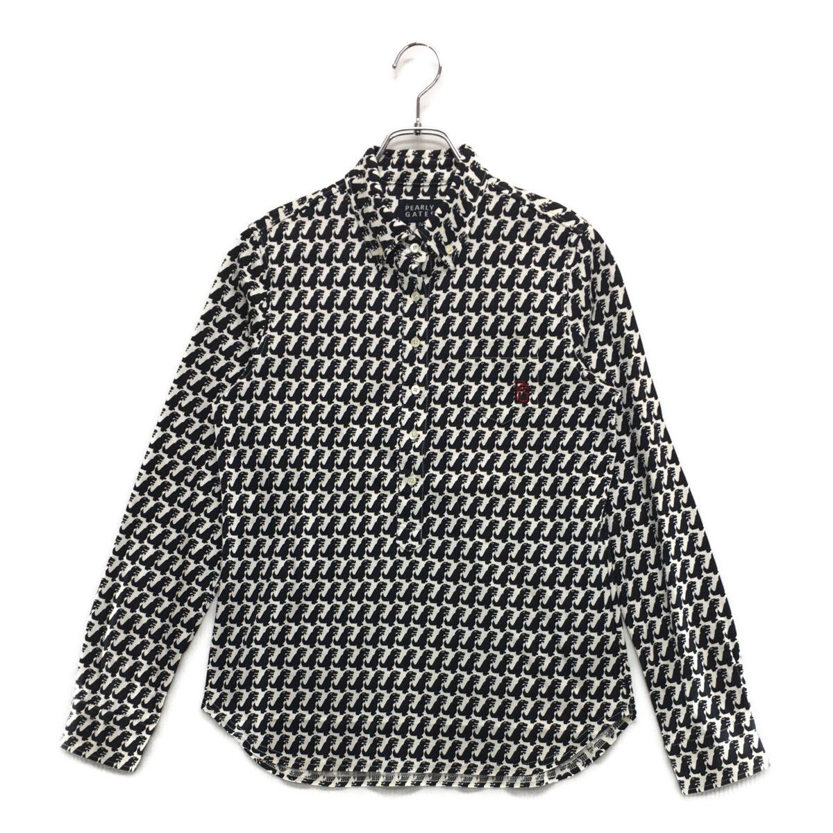 レディース パーリーゲイツ PEARLY GATES 長袖ポロシャツ 2 L 白×黒 ボタンダウン 総柄