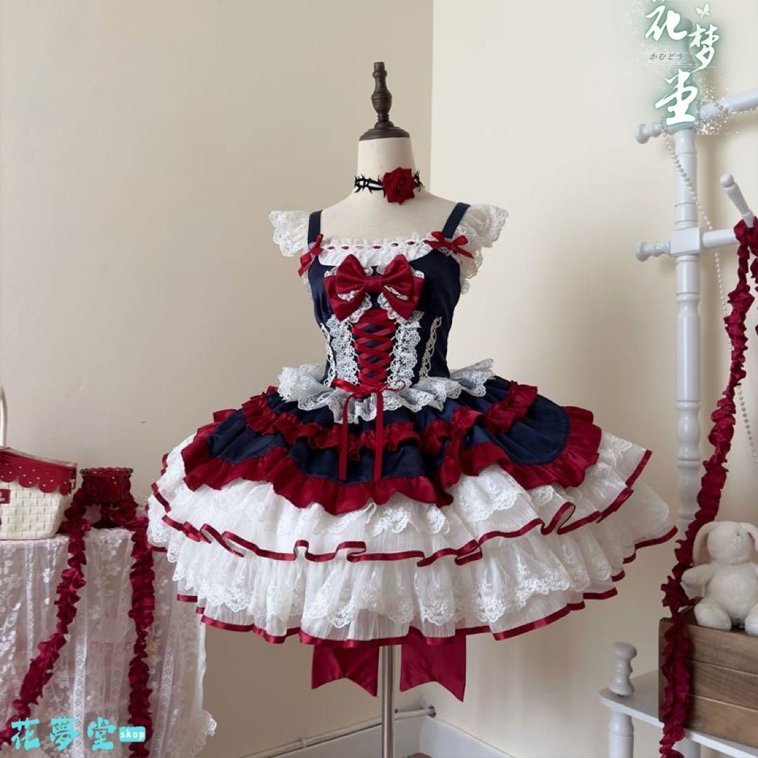 25年 ♥ロリータ 姫系 コスプレ 衣装 ネイビー ピンク メイド かわいい 撮影会 舞台 イベント 原野空間-53