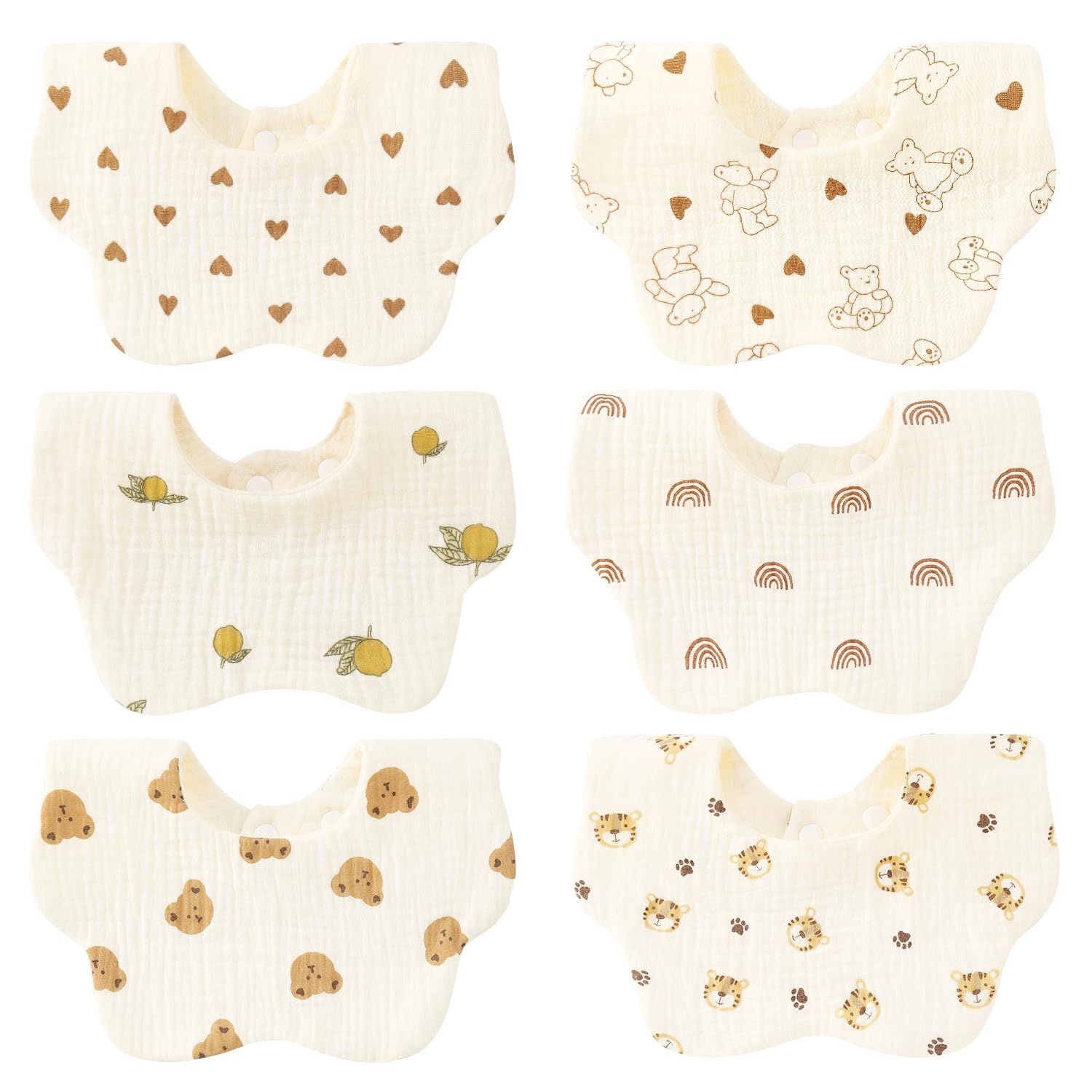 新品 [Comfort U] よだれかけ スタイ ベビー ビブ 男の子 女の子 花びら型 6枚セット 綿100％ 6重ガーゼ 吸水 柔らかい スナップボタン サイズ調整可能 赤ちゃん 可愛い エプロン お食事スタイ お