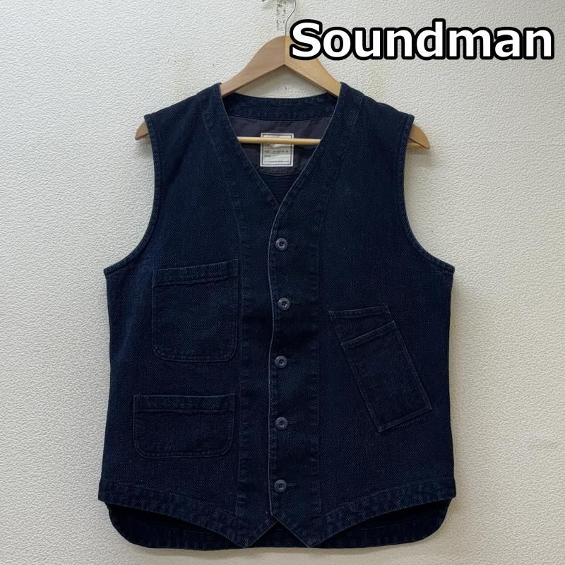 SOUNDMAN ワークベスト サイズ40 Marcy ブラック 刺し子生地 USED 古着 ベスト Soundman サウンドマン Marcy Vest インディゴ