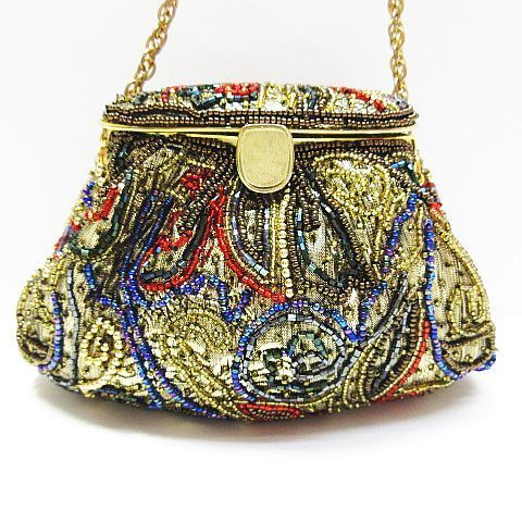 ゴールド ビーズ装飾 パーティーバッグ Vintage】ビーズ刺繍バッグ Vintage Beaded Bag 白×ゴールド
