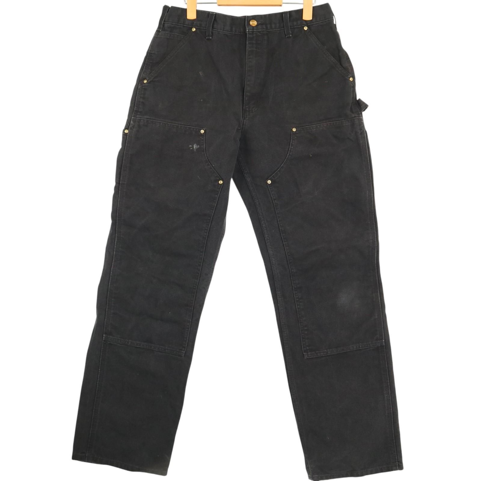 90年代 USA製 Carhartt カーハート ダック ダブルニー ペインターパンツ ワーク ブラック (メンズ W33 L34) 中古 古着 A3928