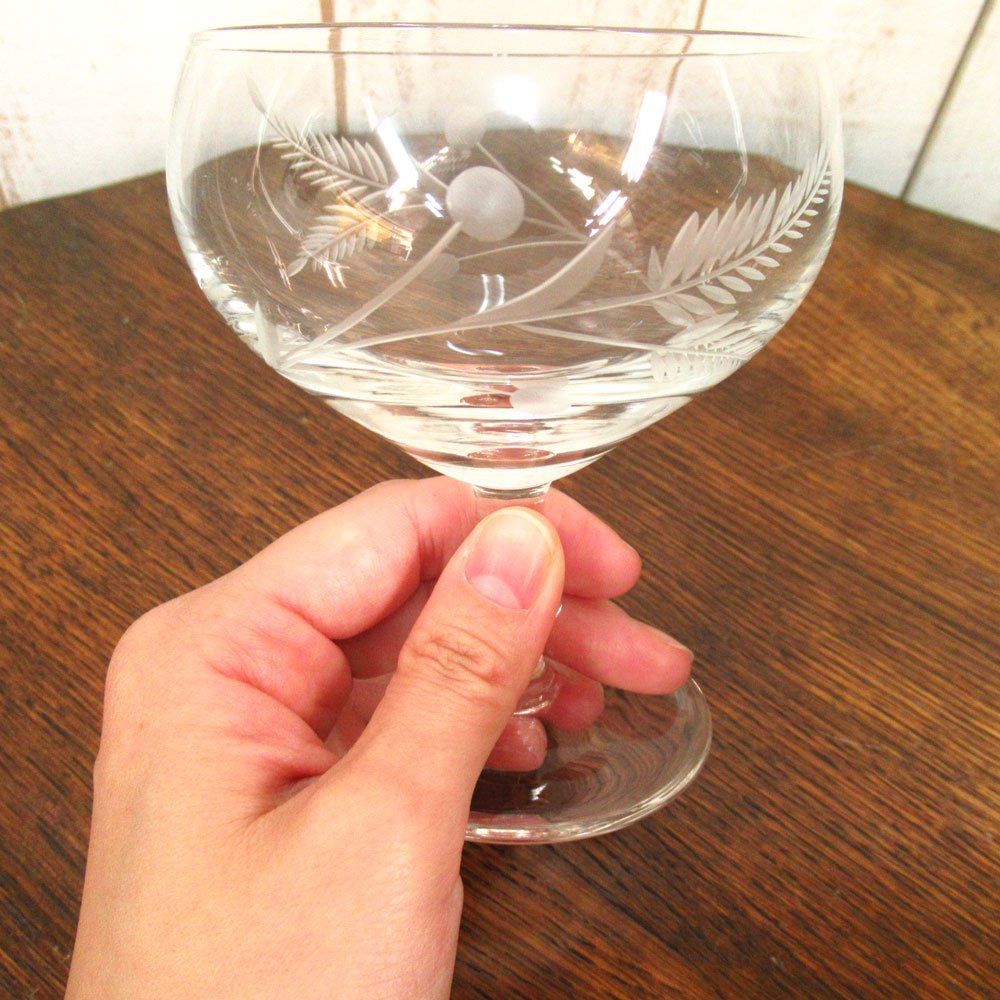 アンティーク ガラス 食器 デザートグラス シダ模様 グラヴィール 1900