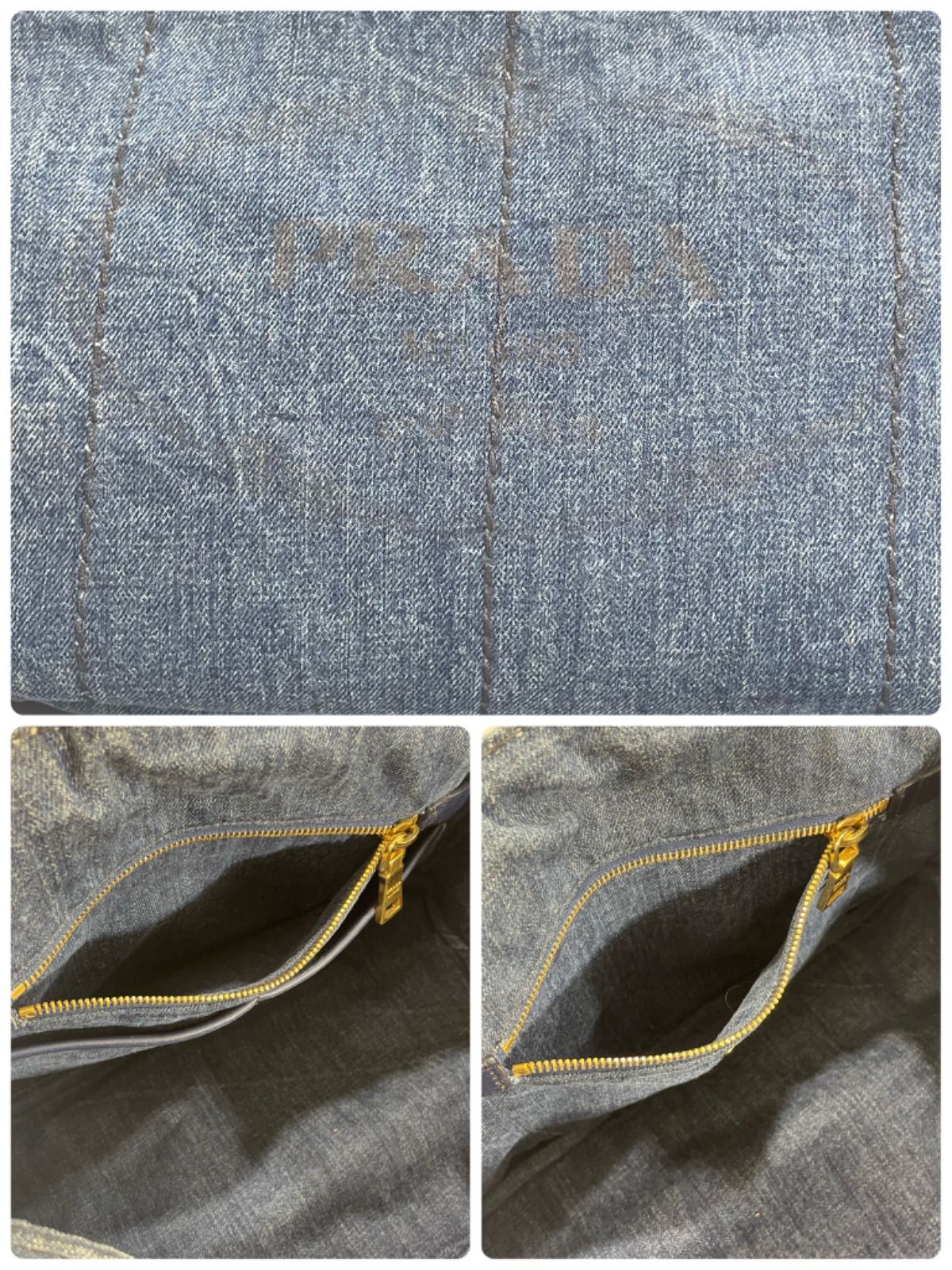 【美品】PRADA プラダ　デニム　カナパ　ロゴ　三角プレート　トートバッグ 本物保証 美品 PRADA プラダ カナパ デニム トートバッグ 三角