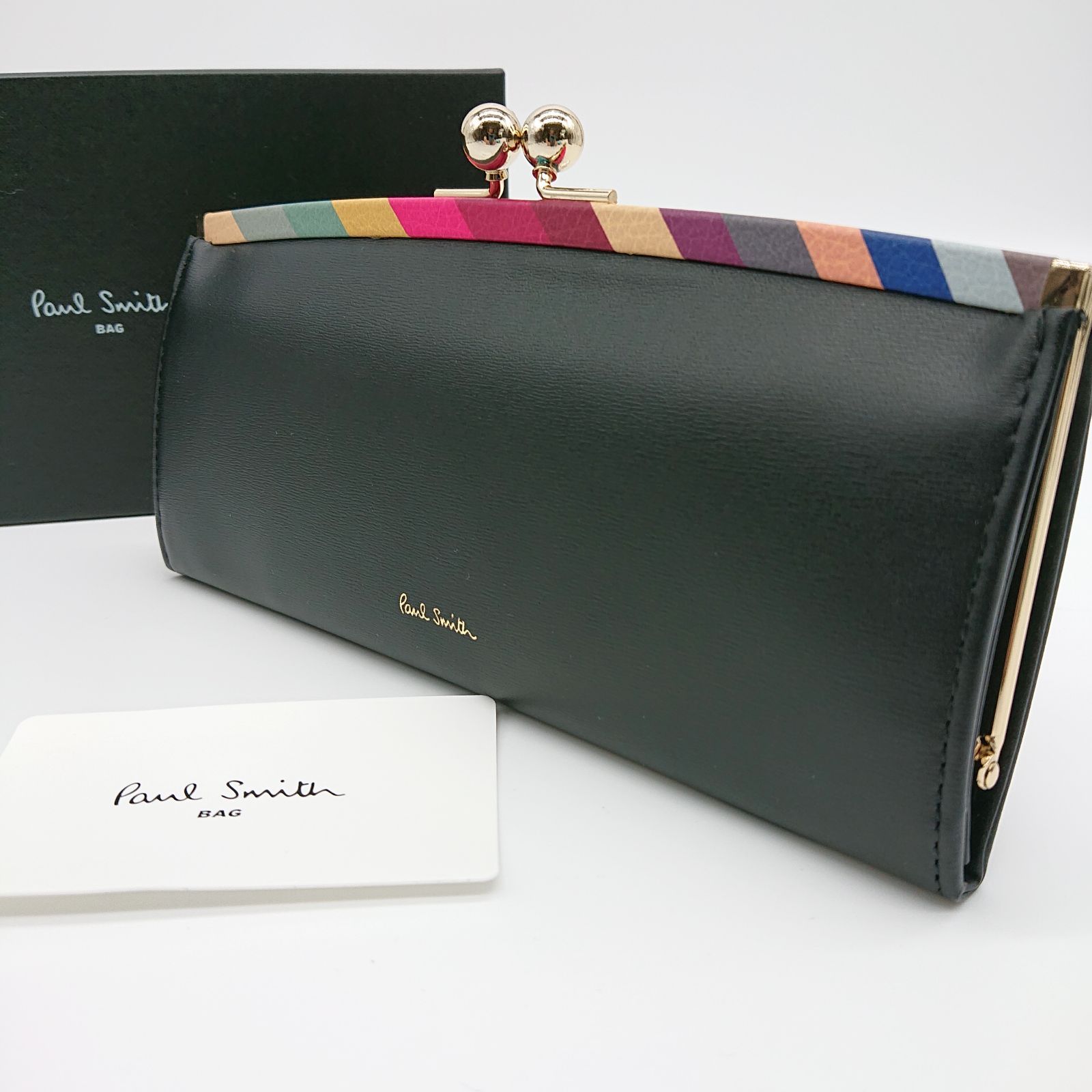 Paul Smith ポールスミス  がま口 長財布 ブラック レザー マルチカラー  レディース  ロングウォレット ゴールド