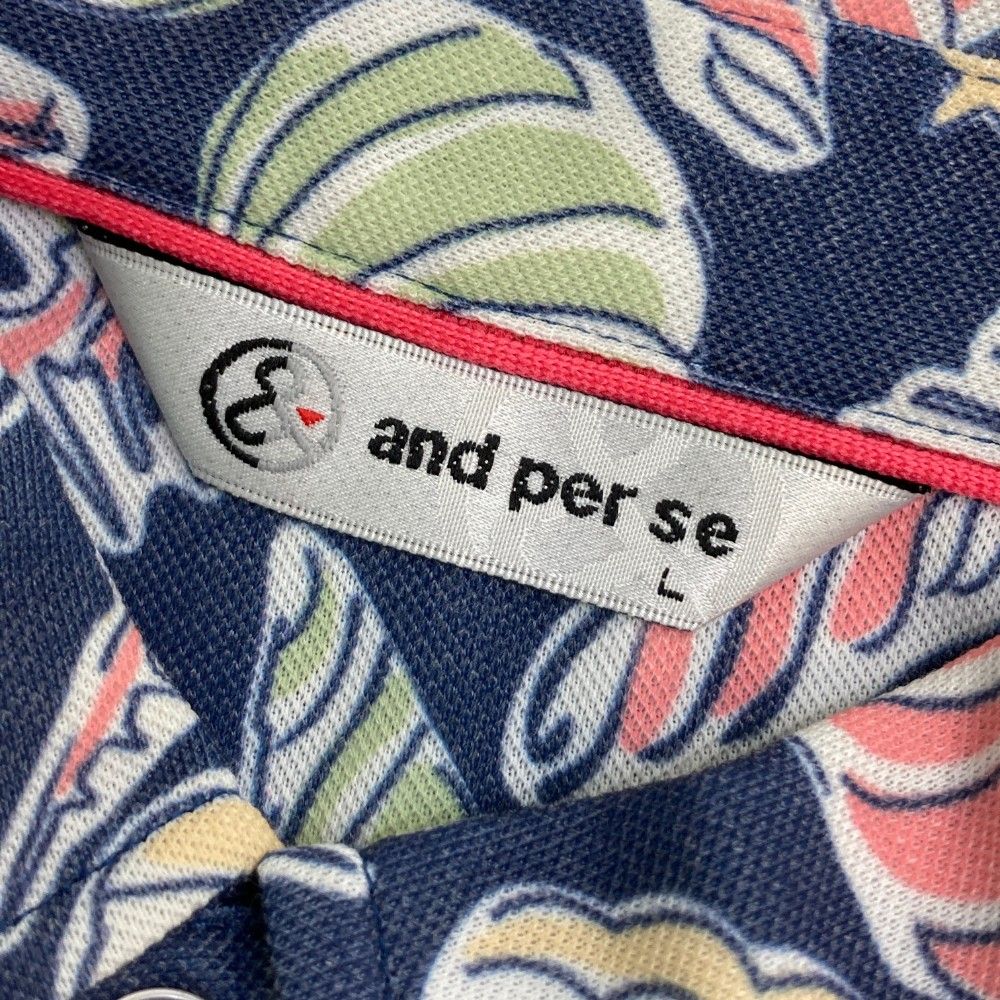 サイズ：L AND PER SE アンパスィ  半袖ポロシャツ ボタンダウン シェル総柄 ネイビー系 [240101437062] ゴルフウェア メンズ ストスト サイズ：L AND PER SE アンパスィ 半袖ポロシャツ ボタンダウン