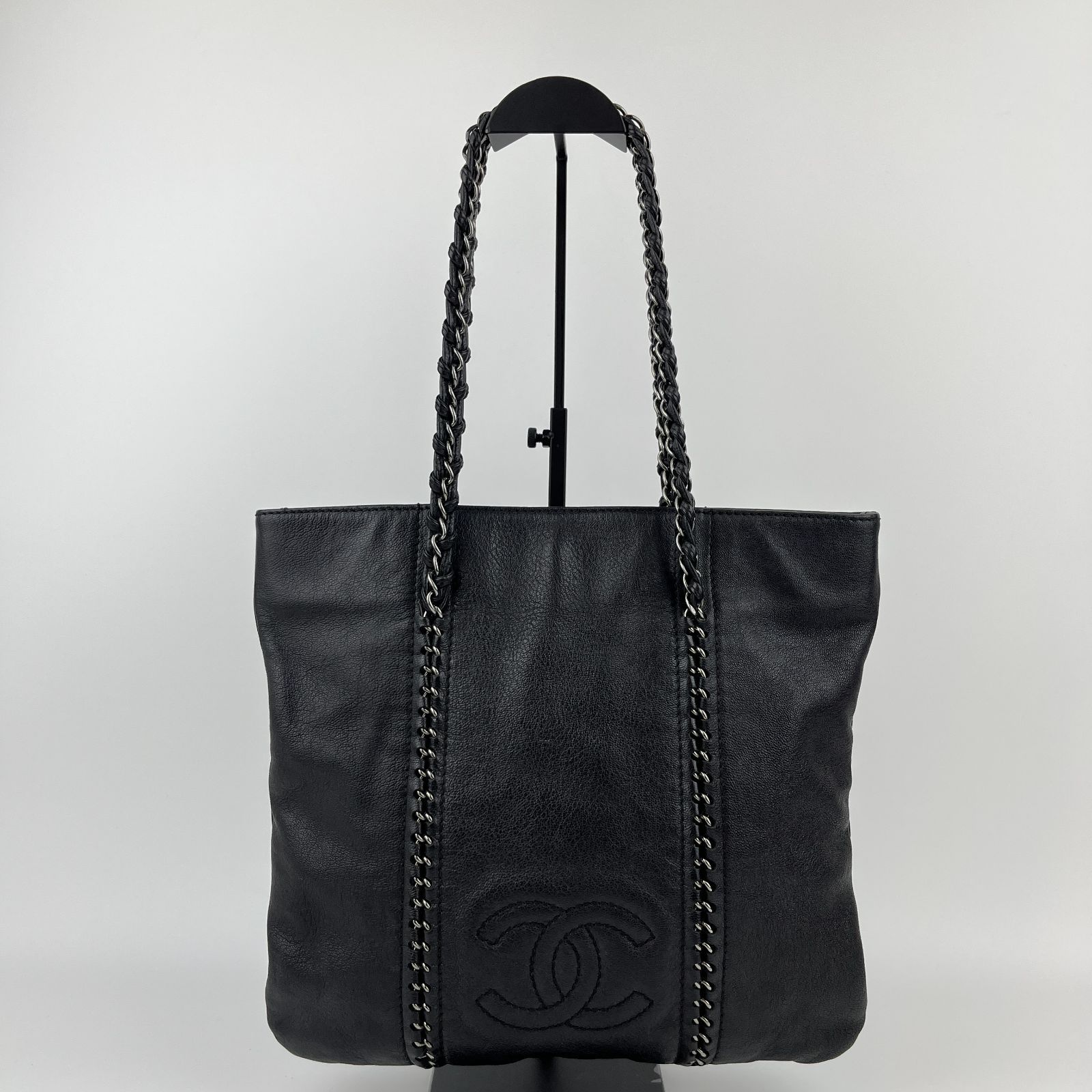 CHANEL シャネル ココマーク ラグジュアリー チェーンショルダーバッグ トートバッグ 肩掛け ブラック レザー 10番台 ヴィンテージ レディース HIBUOCHI VINTAGE