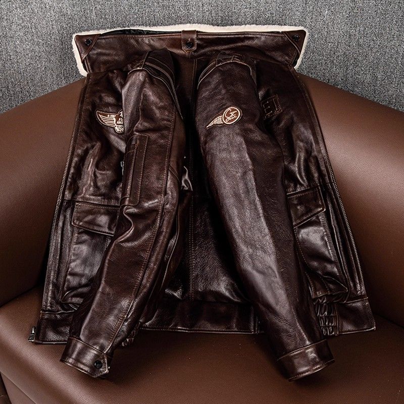 ♥ h メンズ 本革 レザージャケット 头层牛皮 翻領 フライトジャケット 加棉 大きいサイズ 秋冬 ブラック | ブラウン S-6XL WWW_WOWDIGSITE_COM