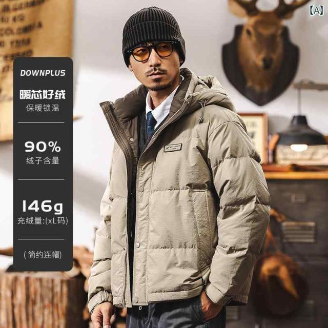 M 春 コーデ メンズ 用 服 シンプル ファッション オシャレ 大人 かっこいい 大きいサイズ ストリート 紳士服 アメリカン レトロ フード付き ダウン ジャケット 防寒 暖かい コート